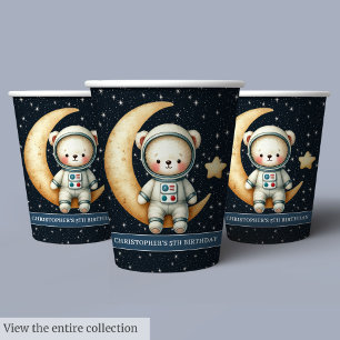 Boy Birthday Space Party Cups Teddy Bear Astronaut