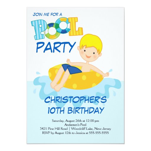 Boy Birthday Summer Pool Party Invitation | Zazzle