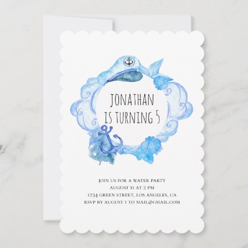 Boy birthday water party Nautical kids invitation