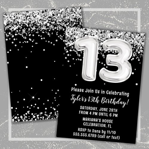 Boy Black and White 13th Birthday Invitation