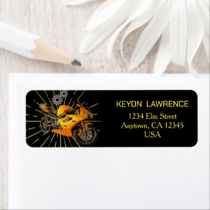 Boy Black & Gold Motorbike Motorcycle Bike Custom  Label