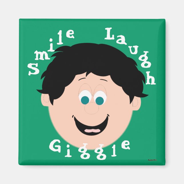 Boy Black Hair Laughing Faces Magnet (Front)