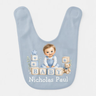 Boy Blocks Baby Shower Bib