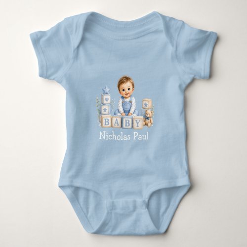 Boy Blocks Baby Shower Bodysuit
