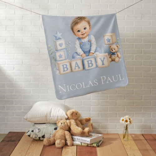 Boy Blocks Baby Shower Gift Blanket