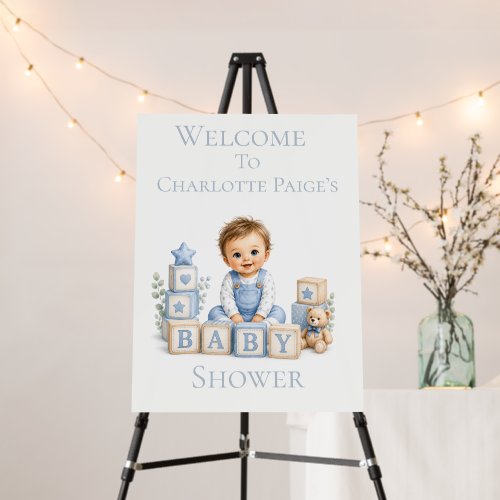 Boy Blocks Baby Shower Welcome Sign