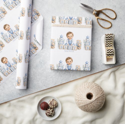 Boy Blocks Baby Shower Wrapping Paper