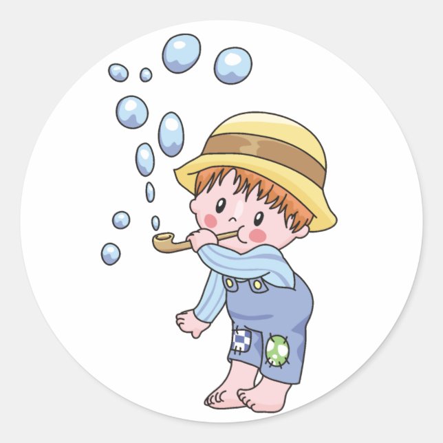 Boy Blowing Bubbles Classic Round Sticker (Front)