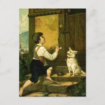 Boy Blowing Bubbles Vintage Illustration Postcard by PrimeVintage at Zazzle