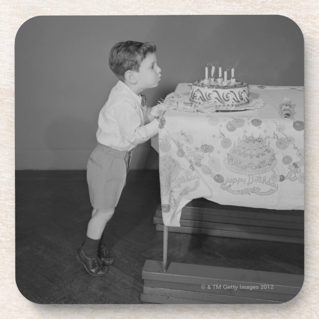 Boy Blowing Out Candles Beverage Coaster (Front)