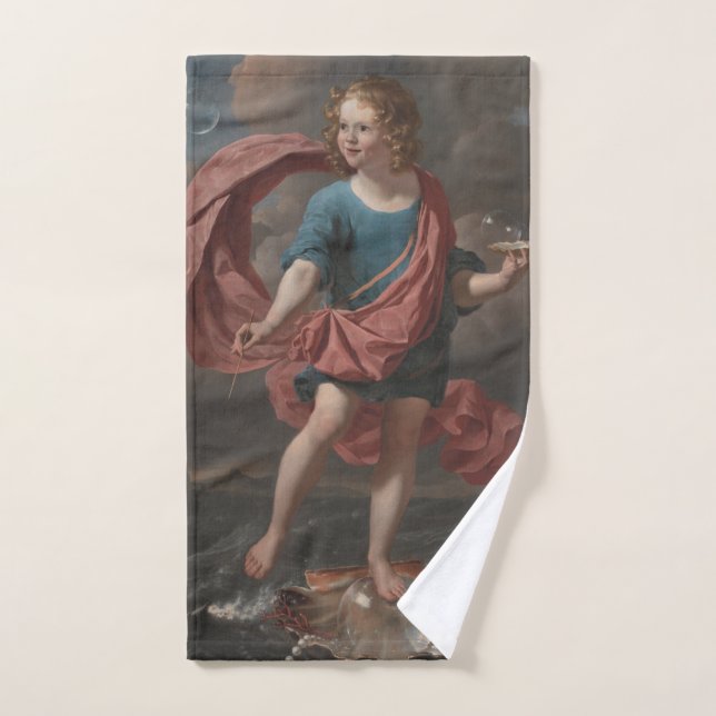 “Boy Blowing Soap Bubbles” art hand towel (Hand Towel)