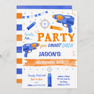 Boy Blue and Orange Dart Gun Invitation