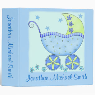 Boy Blue Baby Buggy Photo Custom Baby Book Album Binder