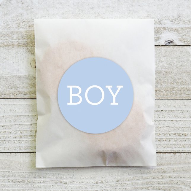 Boy Blue Baby Gender Reveal Party Classic Round Sticker (Creator Uploaded)