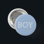 Boy Blue Baby Gender Reveal Party Pinback Button<br><div class="desc">Let guests show their pick with this fun gender reveal party button featuring bold "BOY" text in white on a classic blue background. Perfect for baby showers,  gender reveal celebrations,  and team boy supporters. Pin it on and let the guessing begin! All text is fully customizable.</div>