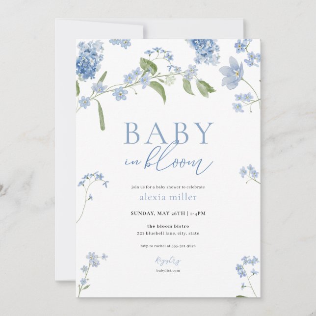 Boy Blue Baby in Bloom Baby Shower Invitation (Front)