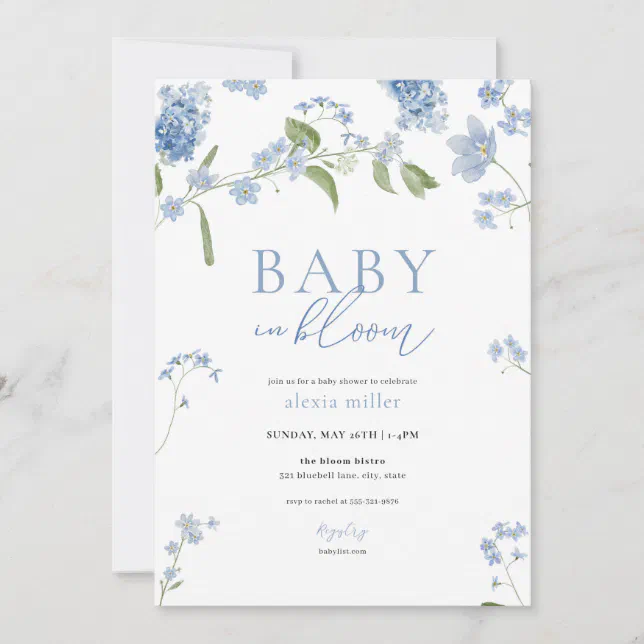 Boy Blue Baby in Bloom Baby Shower Invitation Zazzle