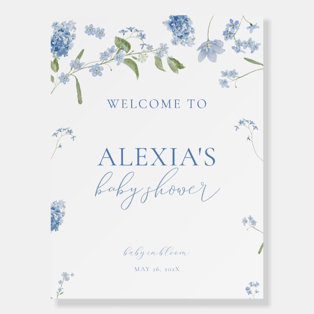 Boy Blue Baby in Bloom Baby Shower Welcome Sign (Front)