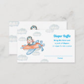 Boy Blue Baby Shower Penguin Animal Diaper Raffle Enclosure Card (Front/Back)