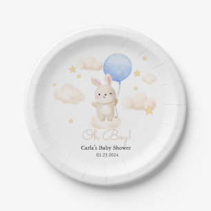 Boy Blue Balloon Cute Bunny Baby Shower  Paper Plates