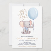 Boy Blue Balloon Cute Elephant Baby Shower Invitat Invitation (Front)
