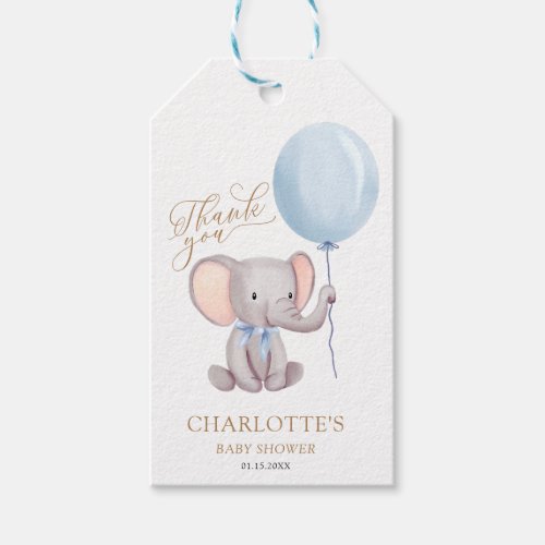 Boy Blue Balloon Elephant Baby Shower Thank You Gift Tags