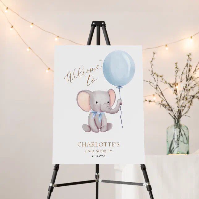 Blue Elephant Sign Boy Blue Balloon Elephant Baby Shower Welcome Sign | Zazzle