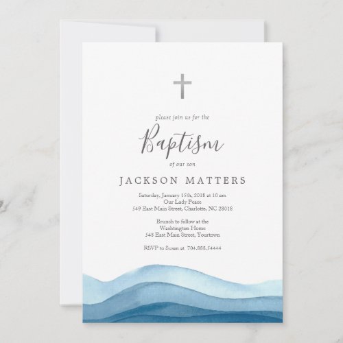 boy blue baptism invitation first communion invitation