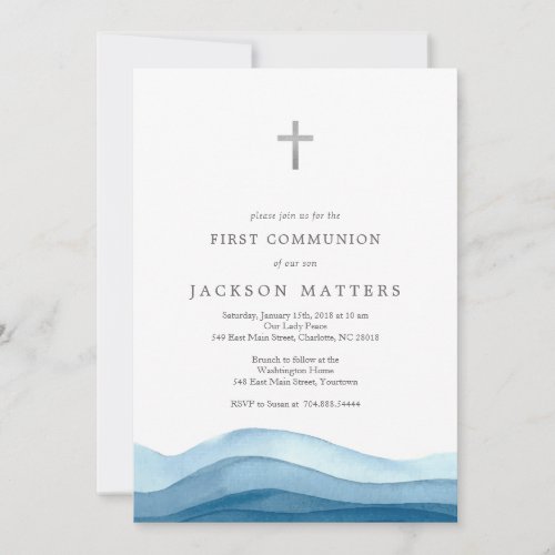 boy blue baptism invitation, first communion