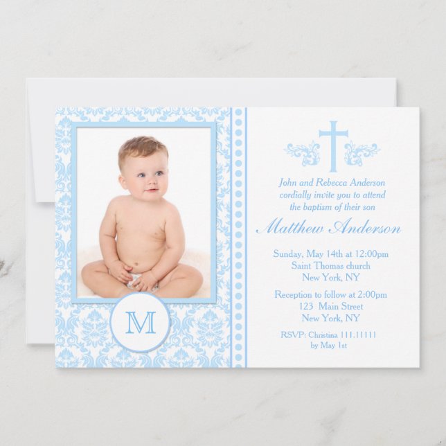 Boy Blue Baptism Invitations (Front)