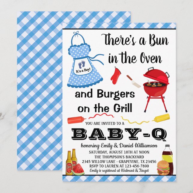 Boy Blue Barbecue Baby Shower Invitation (Front/Back)