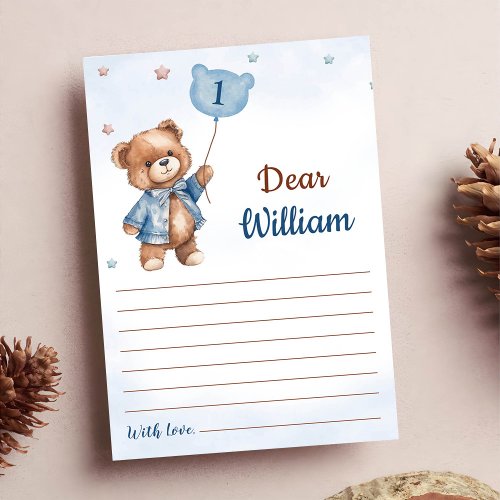 Boy Blue Bear Birthday Time Capsule Message Card