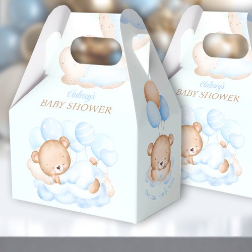 Boy Blue Beige Bear Baby Shower Favor Box