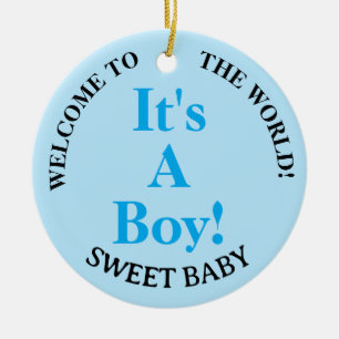 Boy Blue Birth Stats Welcome to the World Ceramic Ornament