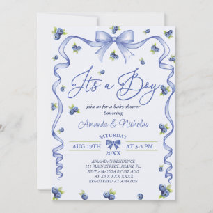 Boy Blue Blueberry Baby Shower Invitation