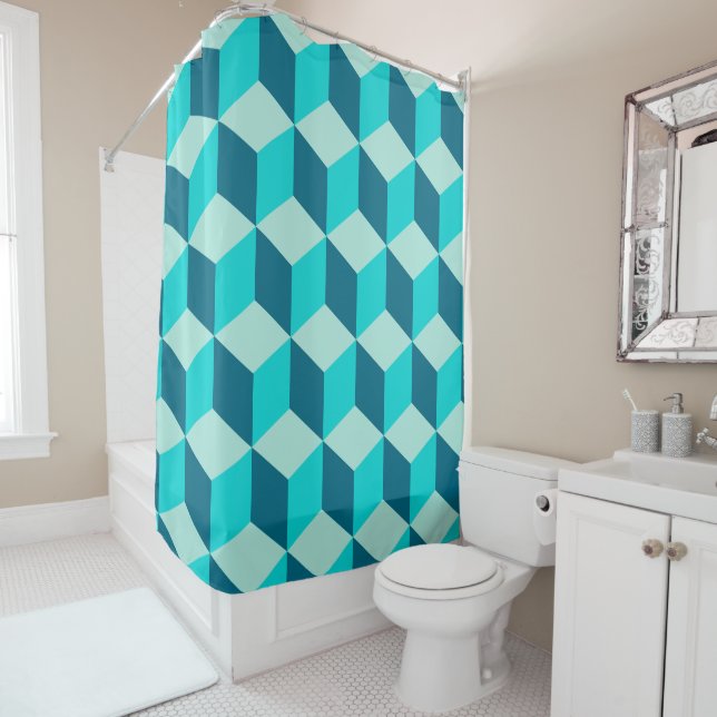 Boy Blue Building Blocks Seamless Pattern Shower Curtain (In Situ)