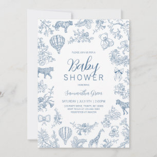 Boy Blue Chinoiserie Safari Baby Shower Invitation