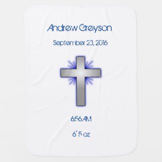 Boy Blue Christian Cross Personalized Baby Blanket