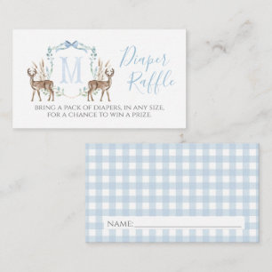 Boy Blue Deer Monogram Crest Diaper Raffle Card