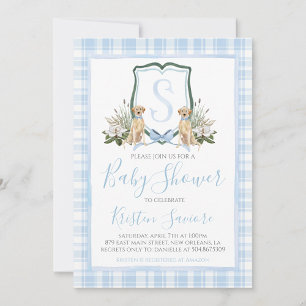 Boy Blue Dog Baby Shower Preppy Southern Invitation