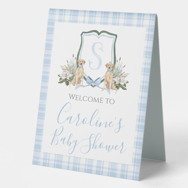 Boy Blue Dog Baby Shower Preppy Southern Table Tent (Front)