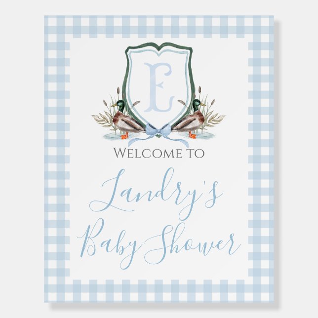 Boy Blue Duck Baby Shower Preppy Southern Foam Board (Front)