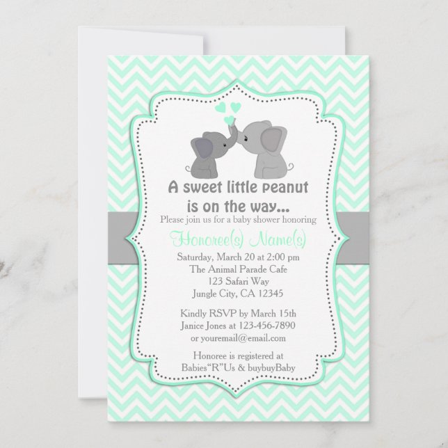Boy Blue Elephant Baby Shower Invitations Chev 330 (Front)