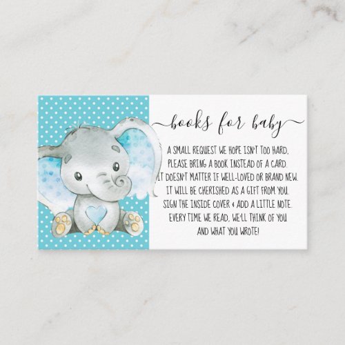 Boy Blue Elephant Book Request for Baby Shower Enclosure Card