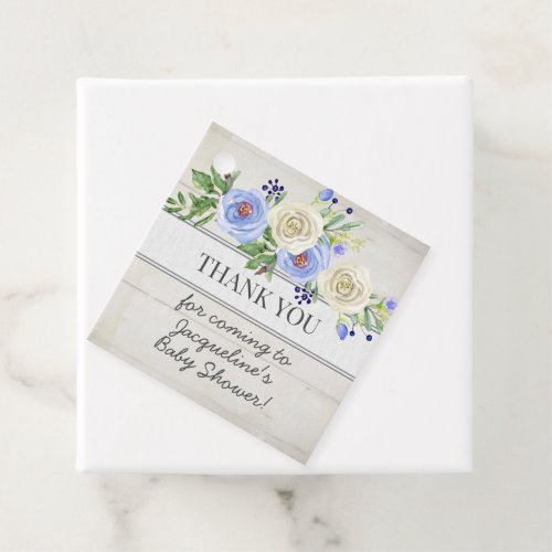 Boy Blue Floral Baby Shower Thank You Tag Wooden