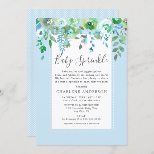 Boy Blue Floral Baby Sprinkle Invitation