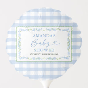Boy Blue Floral Grandmillenial Baby Shower Gingham Balloon