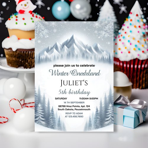 boy blue girl snow Winter Onederland 13th birthday Invitation