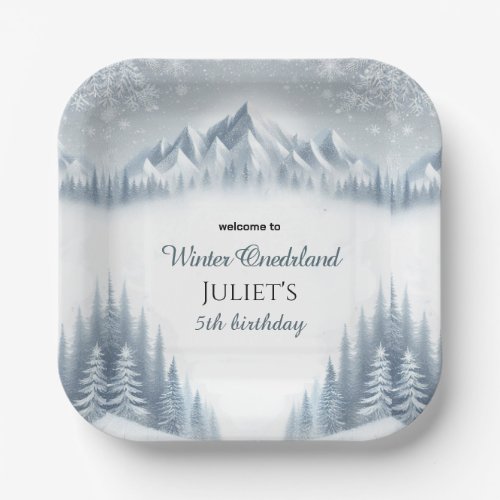 boy blue girl snow Winter Onederland 13th birthday Paper Plates