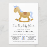 Baby Shower Watercolor Invitations / Rocking Horse -  Polska